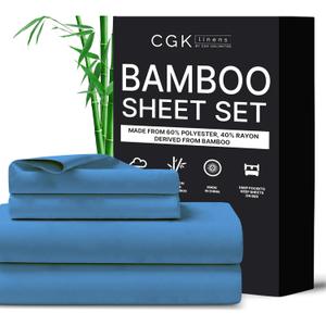 CGK Unlimited King Size Sheets - Cooling & Breathable Sheets - 60% Polyester, 40% Rayon Derived from Bamboo - Super Soft & Comfy for Hot Sleepers to Stay Cool, Fits King Sized Bed (King, Denim Blue)
