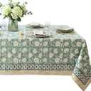 ATOSII Jade 100% Cotton Rectangle Summer Tablecloth, Block Print Floral Table Cloth Linen for Dining, Parties, Weddings, Outdoors I Grand Millennial Decor 60 X 108 Inches I 8 Seater I Memorial Day