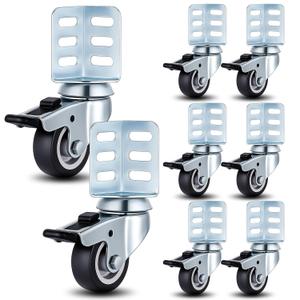 Aurelema 8 Pack Storage Rack Caster Wheels, 2" Heavy Duty 720 lb Storage Shelf Accessories 360° Swivel Side-Mount Corner Casters with Top Brake Adapts to Boltless Self Locking Shelving Racks (Black)
