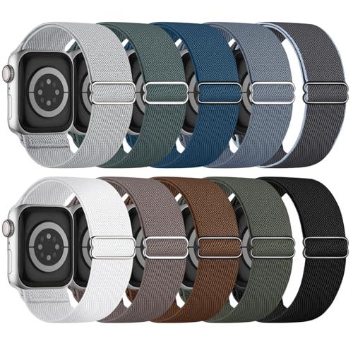 10 Pack Stretchy Bands Compatible with Apple Watch Band 40mm 38mm 41mm 42mm 44mm 45mm 46mm 49mm Women Men, Water-Resistant Solo Loop Elastic Sport Straps for iWatch Series 11 10 9 8 7 6 5 4 3 SE Ultra