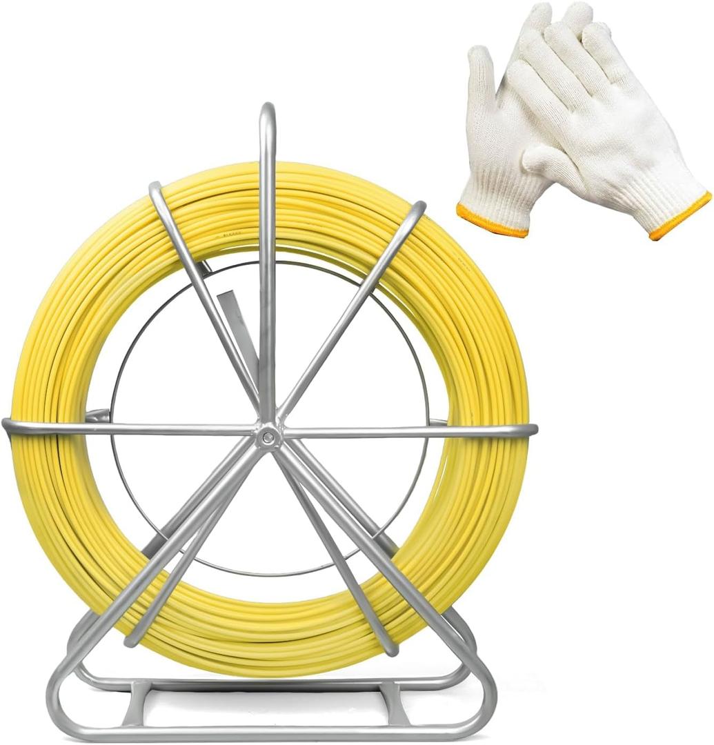 6mm x 500ft Duct Rodder, Fiberglass Fish Tape, Fish Tape Cable Puller with Durable Steel Stand, Heavy-Duty Wire Running Rod for Conduit & Electrical Installations