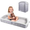 Portable Toddler Travel Bed Foldable Toddler Bed with Washable Cover Toddler Floor Beds for Home,Travel & Camping, Soft Foam Cots for Kids Aged 18M+, No Assembly, Gray
