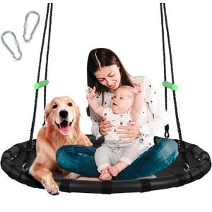 Tree Swing with PP Mat - Durable, Safe, and Easy to Install,Black Outdoor Saucer Swing,Flying Saucer Web Circle Swing for Yard Garden Playground Park (40 inches Diameter)