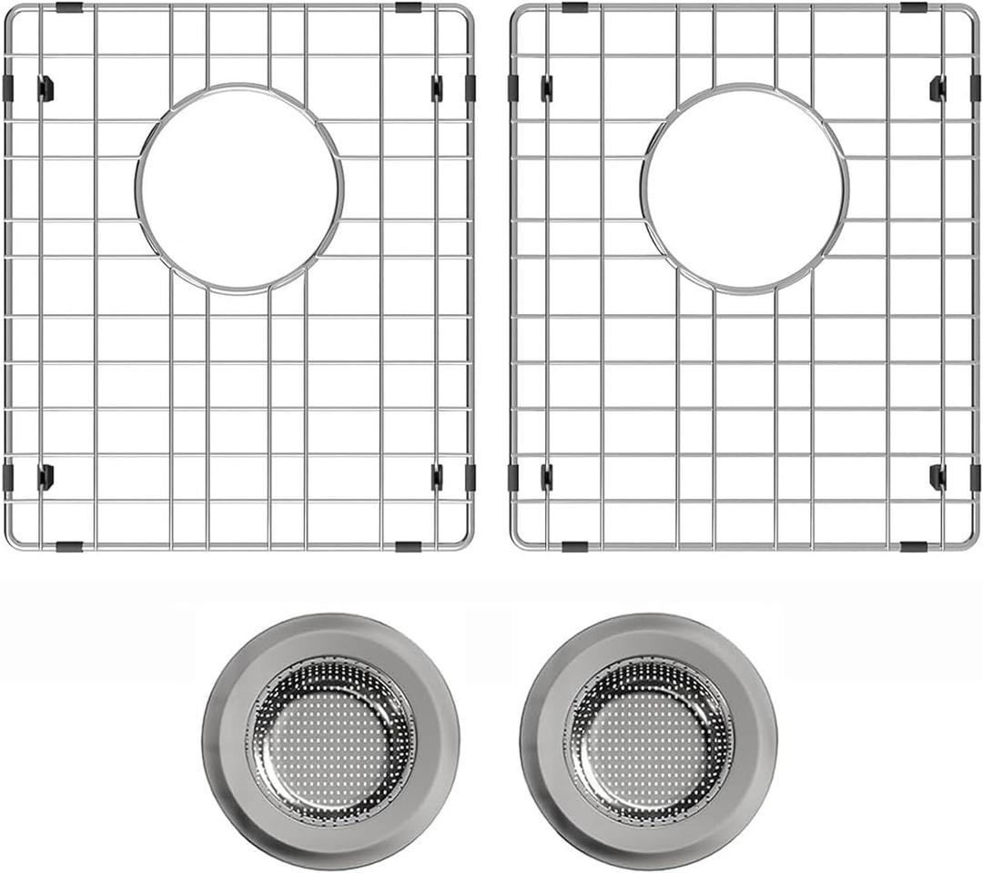 Sink Protectors for Kitchen Sink 15" x 13", Stainless Steel Sink Grid protectors for Kitchen Sink with Certer Drain Hole, Metal Protector for Sink with Sink Strainers