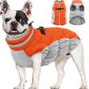 AOFITEE Dog Coat, Warm Dog Jackets for Small Dogs, Dogs Winter Coat with Harness Built in, Reflective Pet Winter Jacket, Waterproof Windproof Puppy Puffer Jacket Fleece Vest, Orange XS