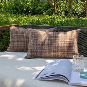 Kevin Textile Pack of 2 Decorative Outdoor Waterproof Throw Pillow Covers Lumbar Pillowcases Modern Cushion Cases for Patio Couch Bench 12 x 20 Inch Brown