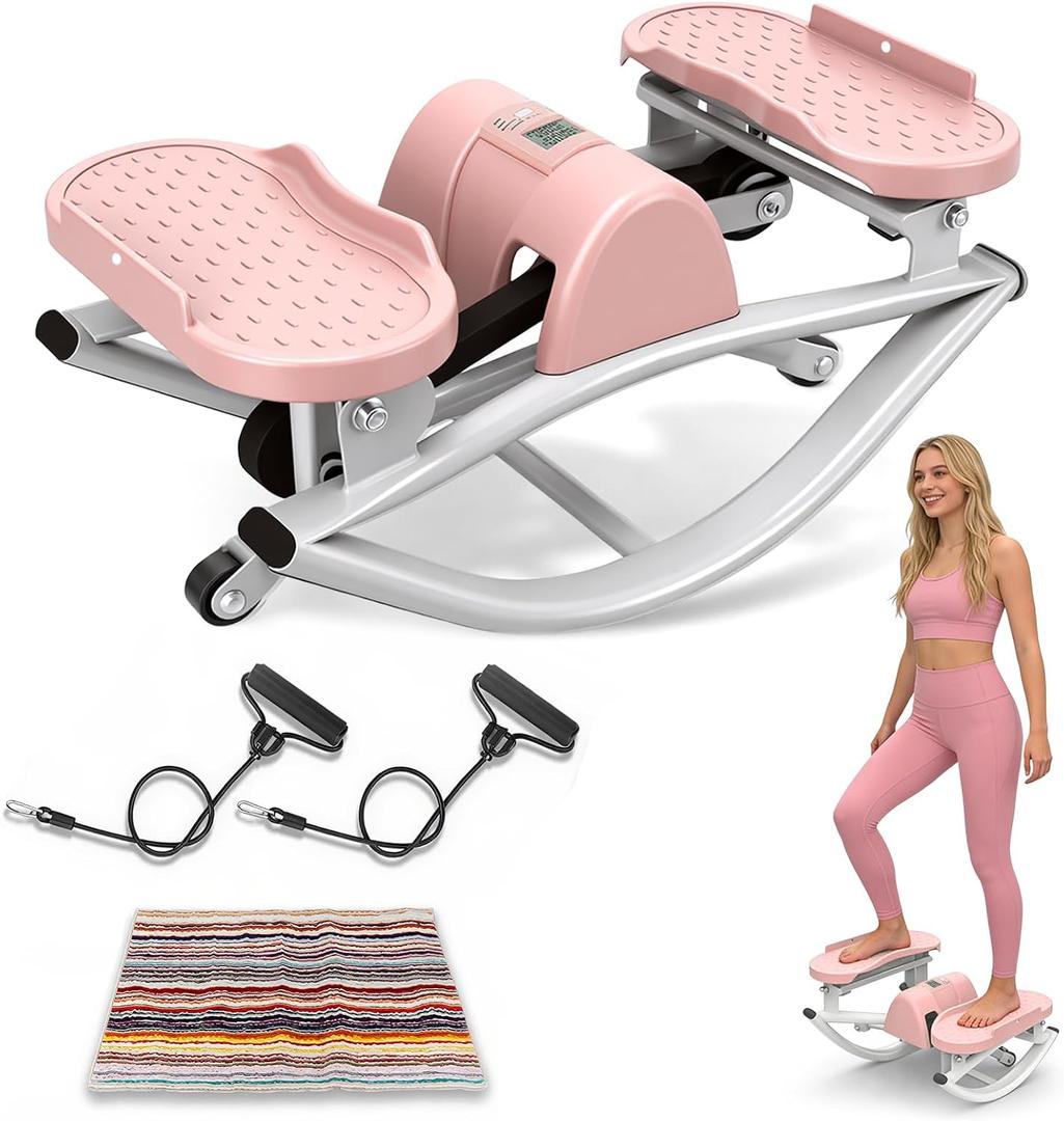 Rocking Stepper for Exercise at Home, 3D Motion Stair Stepper with Resistance Bands & Digital Display, Side to Side Low-Impact Balance Board, 330 LBS Capacity Full Body Workout Exercise Equipment