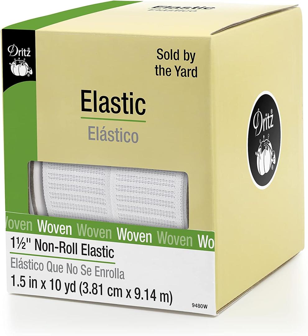 Dritz 9480W Non-Roll Woven Elastic, White, 1-1/2-Inch by 10-Yard