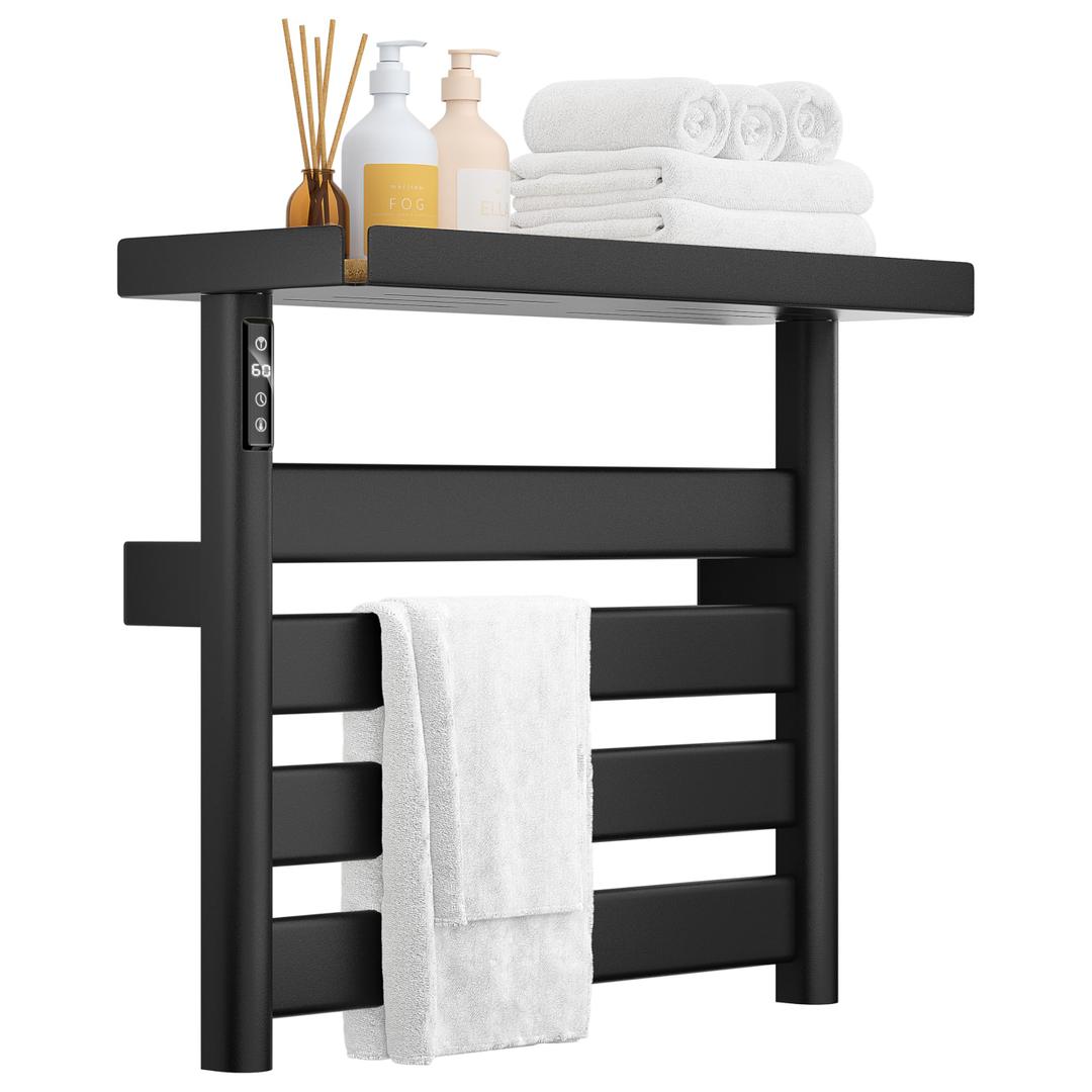 Electric Heated Towel Rack with Removable Top Shelf, Wall Mounted Bathroom Towel Warmer & Drying Rack, 158F Fast Heating with Touch Screen Timer, Home Spa Towel Holder, Matte Black / Cream White