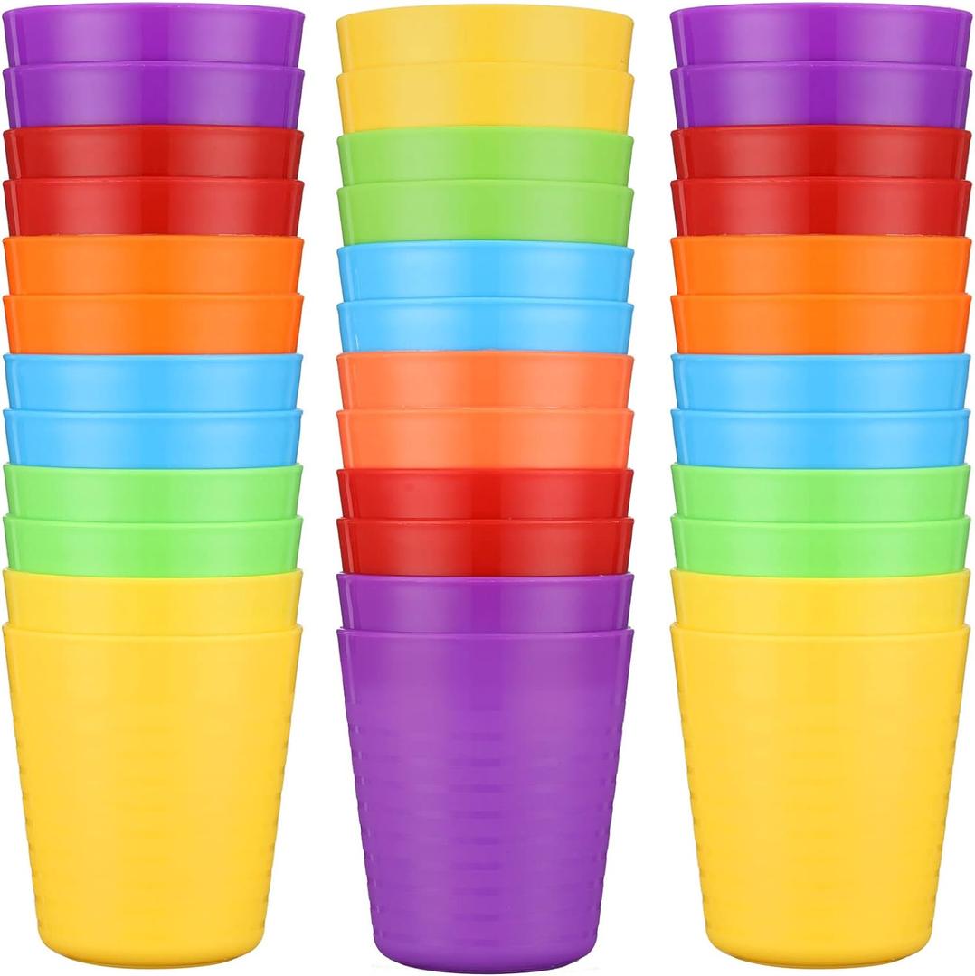 Eccliy 36 Pcs Kids Cups Bulk, 8 oz Plastic Toddler Drinking Cups Unbreakable Reusable Stackable 6 Assorted Colors Tumblers for Toddlers Baby Kids, Dishwasher Safe(Rainbow)