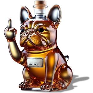 French Bulldog Whiskey Decanter, Decorative Bottle Holder, 300ML Capacity Glass Decanter, Multi-Purpose Beverage Container, for Men Dad Home Bar(Style C)