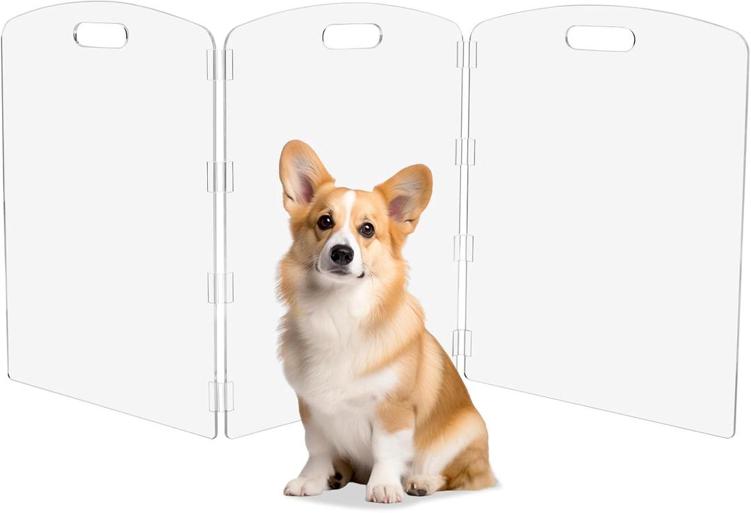 Modern Frame Clear Acrylic Freestanding Pet Gate - 24" High Folding 3-Panel Dog Barrier for Doorways, Stairs & Large Openings, Indoor Fence for Dogs, Puppies & Cats