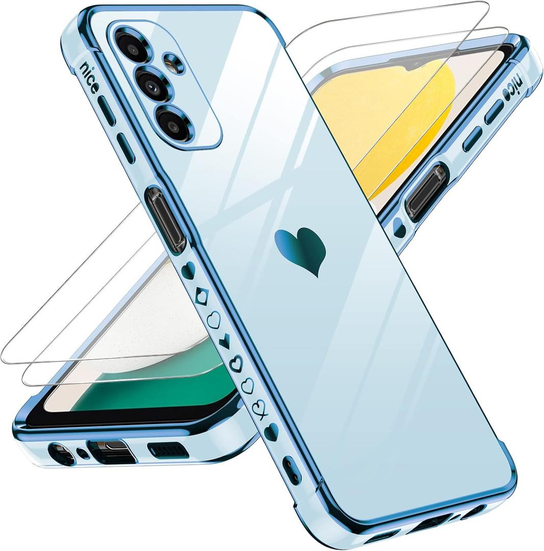 LeYi for Samsung A13 5G Case with Aesthetic Full Camera Lens Protection + [2 Pcs] Tempered Glass Screen Protector, Electroplate Shockproof Edge Bumper Silicone Case for Galaxy A13 5G, Sierra Blue