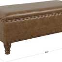 Homepop Home Decor | Upholstered Bench with Nailhead Trim | Large Faux Leather Ottoman with Storage for Living Room & Bedroom | Decorative Home Furniture, Brown Faux Leather, 18"D x 42"W x 18"H