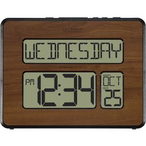 La Crosse Technology 513-1419-WA-INT Atomic Large Full Digital Calendar Clock, Walnut, 9.84"L x 1.14"W x 7.48"H