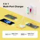 Haribo 100W GaN Wall Charger, 4-Port USB-C & USB-A Fast Charging, PD 3.0 & QC 4+ / 4.0, Compatible with iPhone, Galaxy, Pixel, iPad, Tablets, Nintendo Switch, AirPods