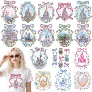 RiVolTa Castle Iron on Transfers - 16 Sheets Cute DTF Ready to Press for T Shirts Watercolor Magic Mirror Forest Heat Stickers Patches Vinyl Decals for Women Girls Clothing Bag Hat Pillow DIY Crafts