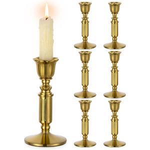 Gold Candle Holders Vintage Decor - Romadedi Solid Brass Candlestick Taper Holder for Wedding Christmas Table Centerpiece Mantel Home Decoration 5.5 Inch Set of 6