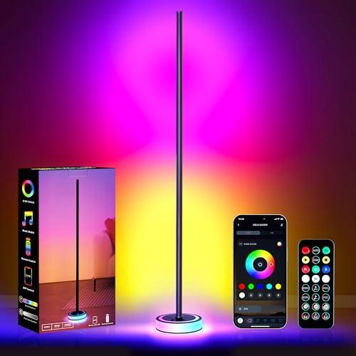 Wfiia Corner Floor Lamp - Smart RGBICW LED Corner Lamp with App & Remote Control, 16 Million DIY Colors & 68+ Scene, Music Sync, Timer Setting, Modern Floor Lamp for Bedroom, Gaming Room, Room Decor