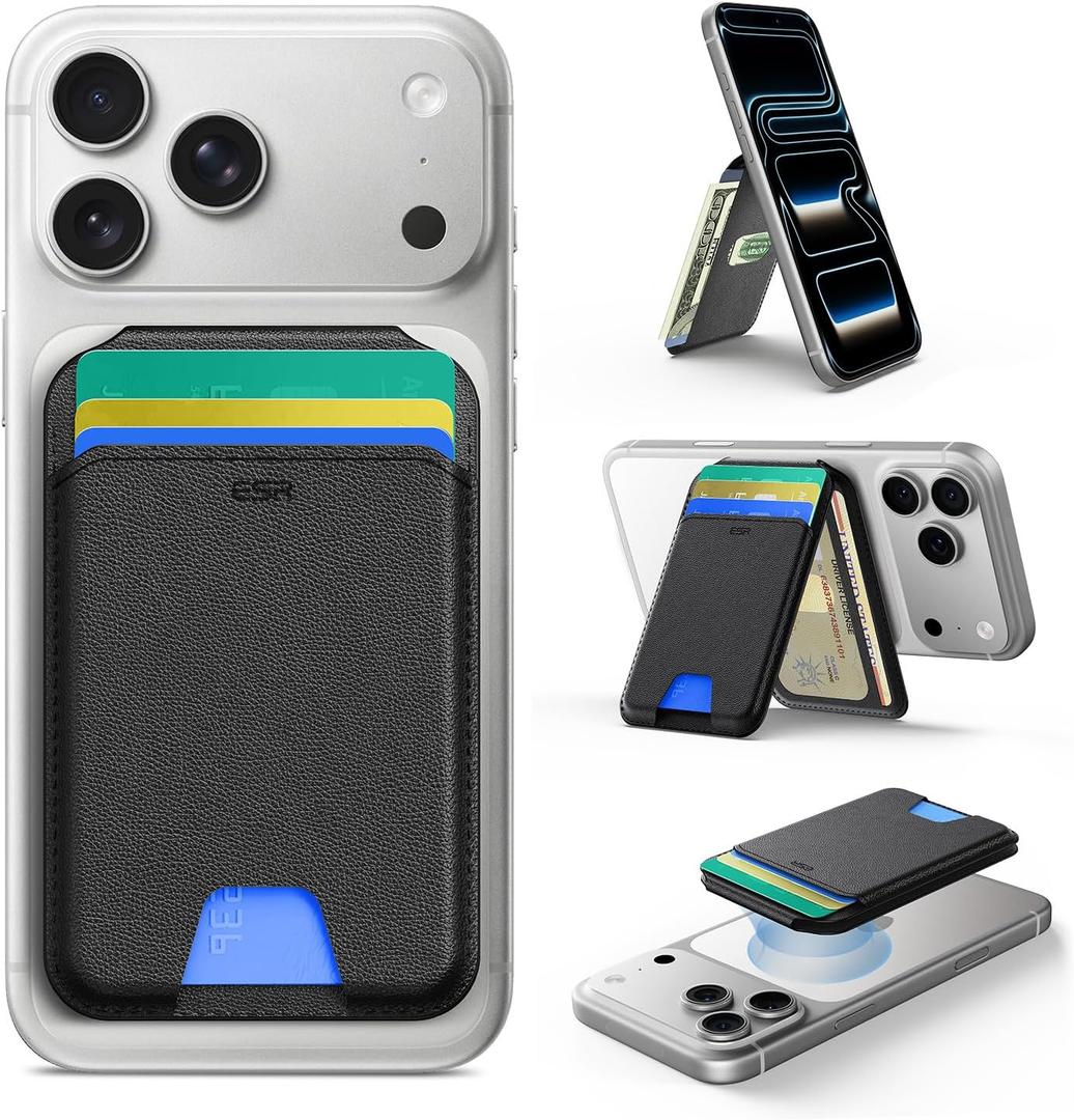 ESR Upgraded for MagSafe Wallet, 5 Card Holder, RFID Blocking, Magnetic Wallet for iPhone with Adjustable Stand, Slim for iPhone 17/16/15/14/13/12 Series, Not for 13/12 Mini, Vegan Leather, Black
