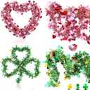 2 x 2 Pack 33 ft Valentines Day Decorations Valentines Heart Tinsel Garland St Patrick's Day Green Shamrock Hat Tinsel Garland for Tree Home Indoor Outdoor Irish Party Supplies Wedding Decor