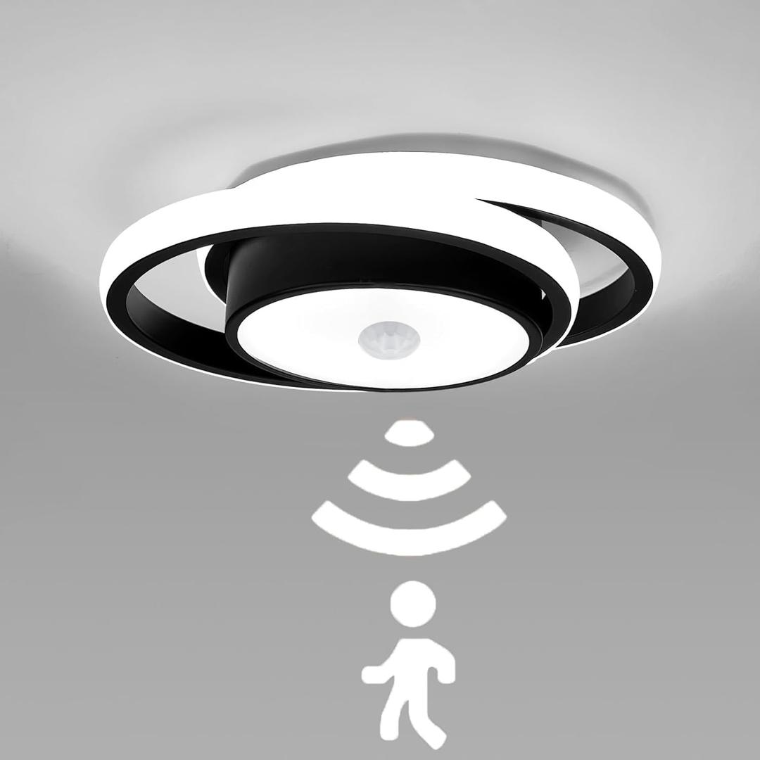 Motion Sensor LED Ceiling Light Indoor, 36W Cool White Mount Motion Activated Light Fixture Modern Flush Mount Ceiling lamp for Closet Laundry Bathroom Hallway Stair Porch Basement. (Round)