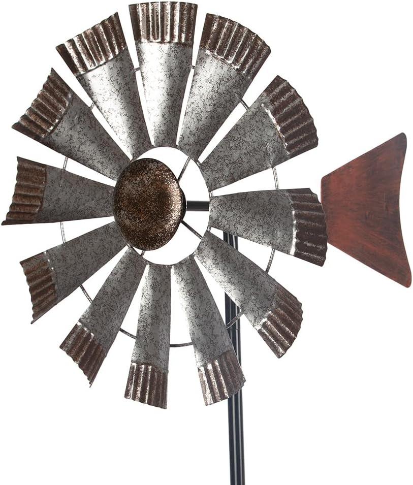 Wind Spinners OutdoorMetal Vintage Style Single Sided Silver Windmill Kinetic Wind Spinner for Outdoor Garden Patio Yard Decor,Diameter 13 Inches