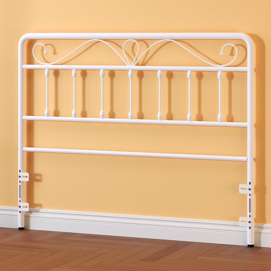 Elephance Full Size Headboard Only for Bed Frame,Victorian Style Platform Bed Metal Headboard,Height Adjustable,Full Size, Easy Assembly, White