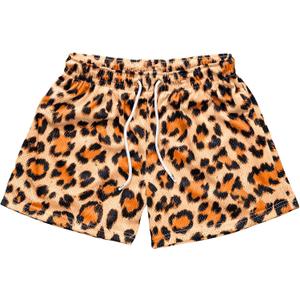 MECH-ENG Men's Leopard Graphic Print Mesh Short Athletic Basketball Workout Running Drawstring Shorts with Pockets  (Brown, L)