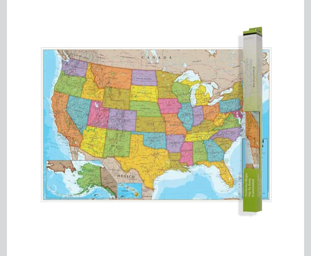 Room Mates Ocean Series USA Wall Map, Laminated Wall Map Poster, Educational Wall Art For Home, Classroom, or Office, Unique Gifts, 24” W x 17.5” H
