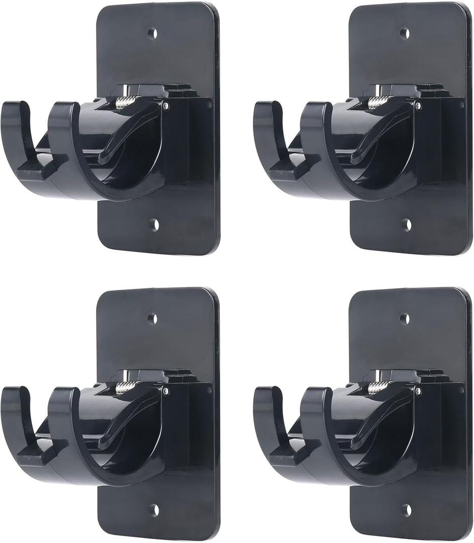 4Pcs Self-Adhesive Curtain Rod Clips, Universal Plastic Curtain Rod Clips, No Drilling,for C urtain Rods up to 40mm (Black) (Curtain Rod Not Included)