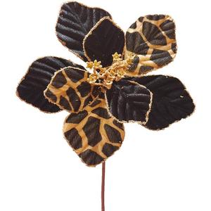 10Pcs Black Christmas Flower for Tree Glitter Poinsettia Flowers Leopard Print and Black Christmas Artificial Flower with Stem for Xmas Tree Party DIY Wreath Garland