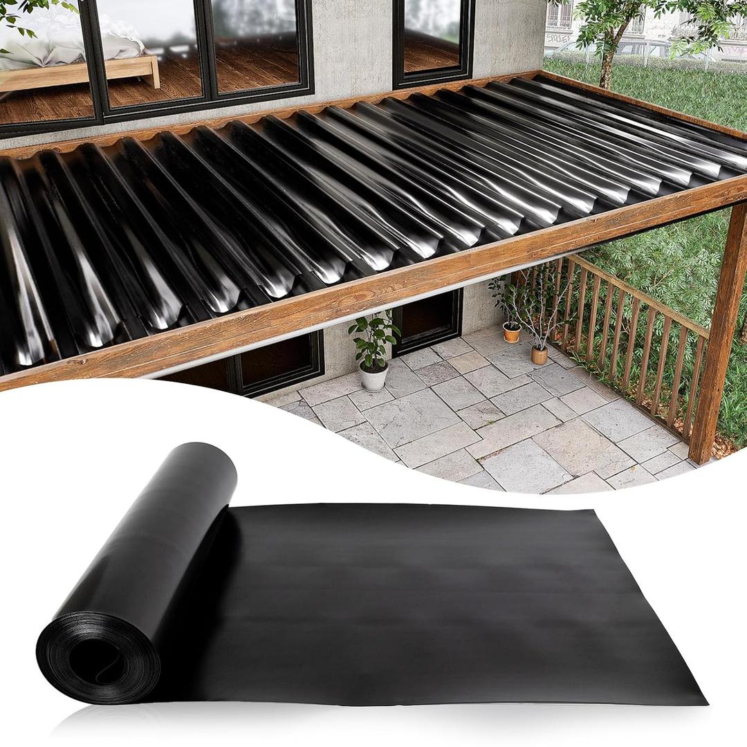 Muzata 1PCS 50FT Black Under Deck Drainage System Trough HDPE Waterproofing Membrane Fit for 16“ Joist Spacing M081