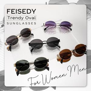 FEISEDY Trendy Retro Oval Sunglasses for Women Men Small Metal Frame Sun Glasses UV400 Shades B0124
