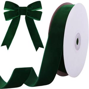 10 Yards Green Velvet Ribbon 1 Inch for Christmas Tree,Velvet Christmas Ribbon for Gift Wrapping Crafts Bow Wreath Holiday Decorations (Dark Green)