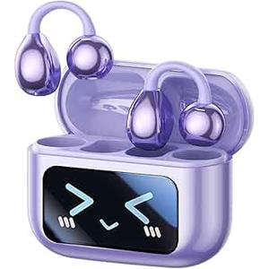 Clip On Earbuds, Open Ear Earbuds Wireless Bluetooth 5.4, Clip On Headphones with LCD Touchscreen, Lightweight Comfort Open Ear Headphones for Sports, Fitness, and Workouts, M100 Purple
