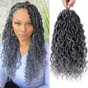 LIYATE Goddess Faux Locs Crochet Hair 12 Inch 6 Packs Grey Crochet Hair for Black Women Pre Looped Soft River Locs Crochet Braids with Curly Hair Boho Style Hair Extensions(T1B/Gray)