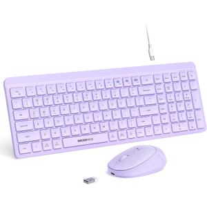 Purple Wireless Keyboard and Mouse Combo for Desktop Mac iPad Bluetooth 2.4 Ghz Rechargeable Slim Silent Click with Number Pad Compatible with Pc, Laptop, Tablet (Purple)