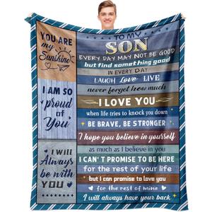 Gifts for Son Blanket, Son Gifts from Mom, Birthday/Graduation/Father's Day/Baptism Gift for Adult Sons Teen Boys, to My Son Gift Ideas Throw Blanket 60"X 50"