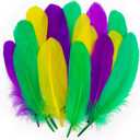 CCINEE 200 Pcs Mardi Gras Goose Feathers Bulk 6-8 Inch Large Colorful Purple Golden Yellow Green Feathers for DIY Crafts, Carnival Masquerade Party Costume Decoration