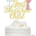 4 Pack God Bless This Child Cake Topper，Glitter Baptism God Bless Child Cake Pick Decorations，Baby Shower Birthday Party Decorations Christian Religious Party Decoration Supplies (Gold (rose))