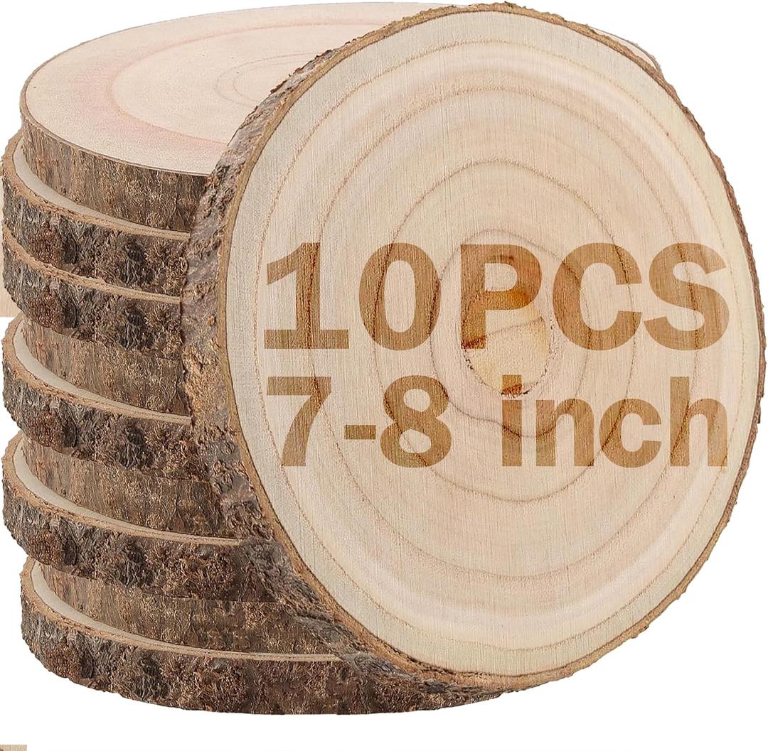 Wood Slices,Wood Slices for Centerpieces Table Decorations,Unfinished Rounds Wood for Crafts,Wood Slice for Rustic Wedding Decoration Projects, Natural Paulownia Wooden Slabs(7-8 inch 10 Pcs)