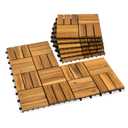 Acacia Wood Decking Tiles 9PCS - Easy Snap Interlocking Deck Tiles for Patio Poolside Balcony Decor - All Weather Waterproof Flooring for Indoor & Outdoor (Round Joints) (12x12", 4. Natural Acacia - 12 Slats)