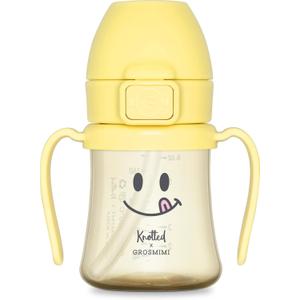 GROSMIMI x KNOTTED Flip Top Spill Proof Sippy Cup, PPSU, BPA Free, Stage 2 Straw for Toddlers (Smile 6oz)