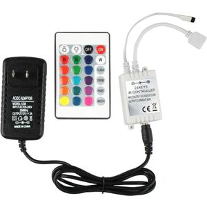 24 Key LED Strip Controller, Wireless Rectifier Control Box, IR Remote Controller, DC 12V 3A Power Supply Plug Adapter for 2835 3528 5050 RGB LED Strip Lights Flexible Tape Lighting