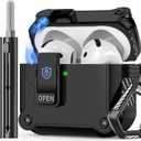 Inesore Compatible with AirPods 4th Generation Case,with Cleaner kit,Automatic Snap Switch Secure for New Airpods 4 Charging Cover [with Active Noise Cancellation] (2024)-Black