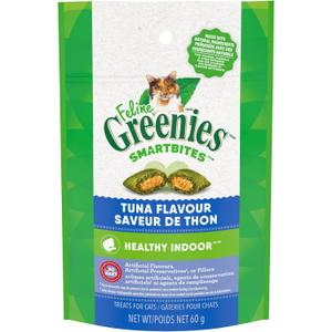 4 x Greenies Feline Smartbites, Cat Treats Healthy Recipe, Indoor Cat Treats, Tuna Flavor, 2.1 oz. Pack (EXP 01/31/28)