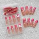 Square Press On Nails Long Fake Nails Bow With Pearls Design French Tip False Nails Cute Glue On Nail Full Cover Stick On Nail For Women Acrylic Manicure Decorations 24pcs