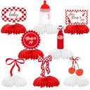Weekgrat 8 Pcs She's Ready to Pop Baby Shower Decorations She's Ready to Pop Honeycomb Centerpiece Red and White Gingham Table Decor Tabletop Sign for Baby Shower Party Table Decoration Party Supplies