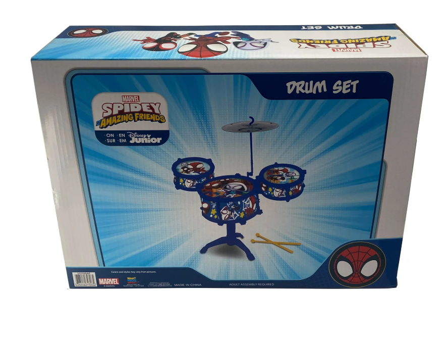 Lexibook, Spider-Man, Electronic Set for Children, Musical Toy Game, Realistic Drum Sound, 8-Keys Keyboard, MP3 Plug, seat Included, Blue/red, K610SP